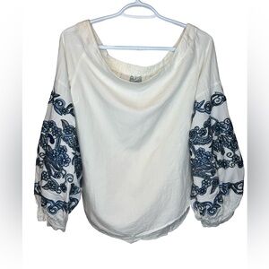 Off The Shoulder Embroidered Bell Sleeve Top Hilary Radley for Katherine Barclay